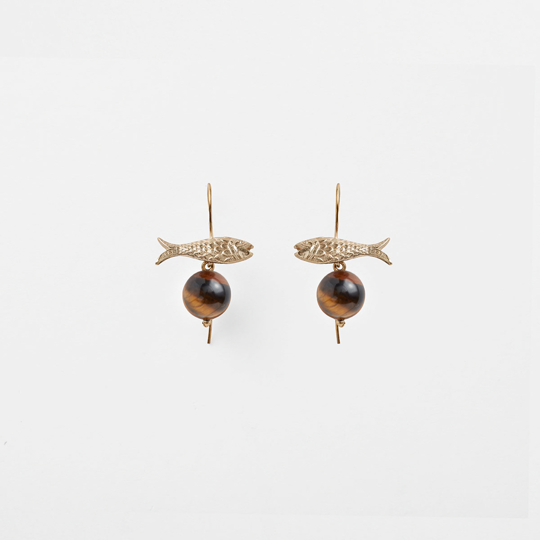 PICHULIK | Pisces Brass and Black Agate Gem Stone Earrings