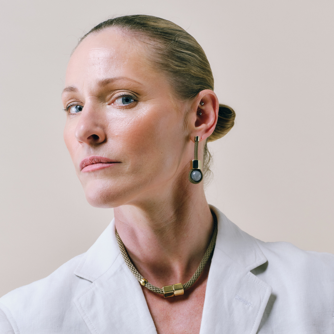 PICHULIK |  Attina earrings with Rope, Brass and Gem Stone