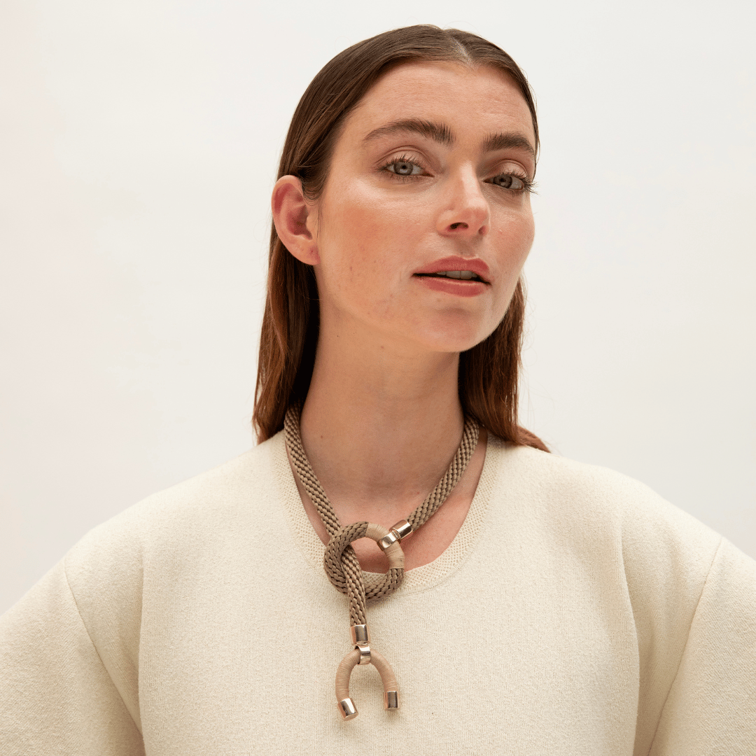 Pichulik | Rope and Brass Astarte Horn Necklace Beige 