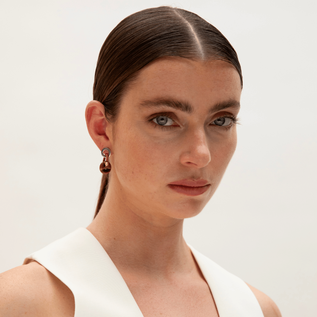 PICHULIK | Stone, Brass And Rope Raku Earrings Tigers-Eye