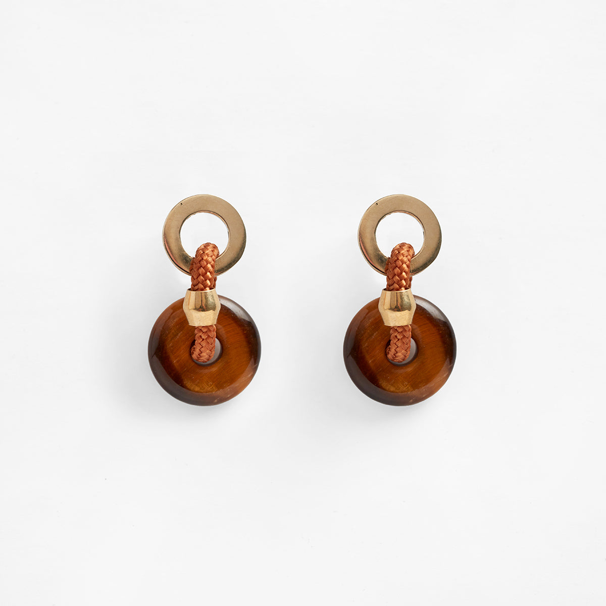PICHULIK | Stone, Brass And Rope Raku Earrings Tigers-Eye